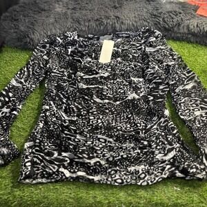 Come n See Women's M Black White Animal Print Sheer Long Sleeve Top Shirt